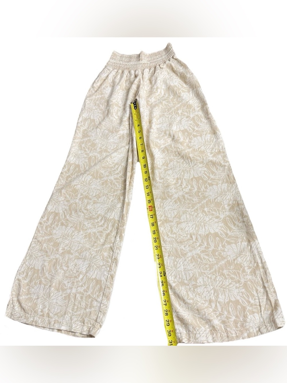 REWASH Linen Blend Wide Leg Pants Beige Tropical Print Smocked Waist Size M - Picture 7 of 7
